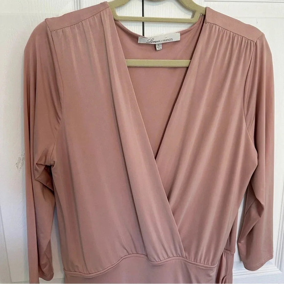 Lovers + Friends Body Con Light Pink Deep V Neck Long Sleeve Mini Dress Size L - Picture 3 of 12
